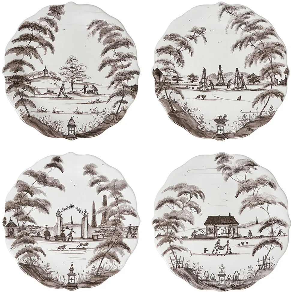 Country Estate Party Plate Assorted, Set of 4 in Flint Grey