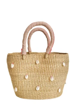 Cowrie Bolga Tote Pink