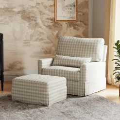 Crawford Pillowback Chair and a Half Comfort Swivel Glider in Tan Gingham