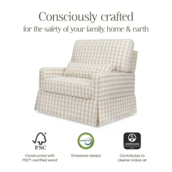 Crawford Pillowback Chair and a Half Comfort Swivel Glider in Tan Gingham