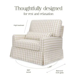 Crawford Pillowback Chair and a Half Comfort Swivel Glider in Tan Gingham