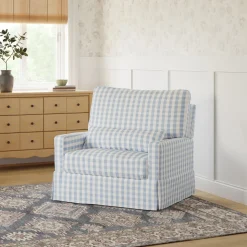 Crawford Pillowback Chair and a Half Comfort Swivel Glider in Blue Gingham