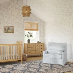 Crawford Pillowback Chair and a Half Comfort Swivel Glider in Blue Gingham