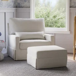 Crawford Pillowback Chair and a Half Comfort Swivel Glider in Fog Chatham Stripe Performance Eco-Weave
