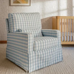 Crawford Pillowback Comfort Swivel Glider in Blue Gingham