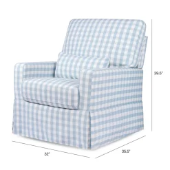 Crawford Pillowback Comfort Swivel Glider in Blue Gingham