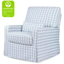 Crawford Pillowback Comfort Swivel Glider in Blue Gingham