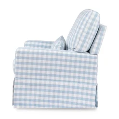 Crawford Pillowback Comfort Swivel Glider in Blue Gingham