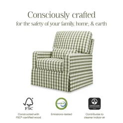 Crawford Pillowback Comfort Swivel Glider in Moss Green Gingham