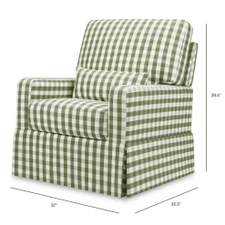 Crawford Pillowback Comfort Swivel Glider in Moss Green Gingham
