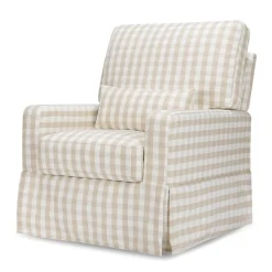 Crawford Pillowback Comfort Swivel Glider in Tan Gingham