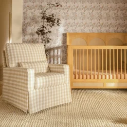 Crawford Pillowback Comfort Swivel Glider in Tan Gingham