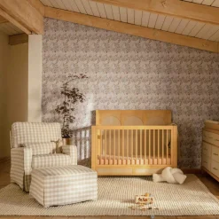 Crawford Pillowback Comfort Swivel Glider in Tan Gingham