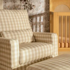 Crawford Pillowback Comfort Swivel Glider in Tan Gingham