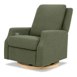 Crewe Electronic Recliner and Swivel Glider in Olive Boucle with Light Wood Base