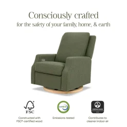 Crewe Electronic Recliner and Swivel Glider in Olive Boucle with Light Wood Base