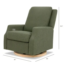 Crewe Electronic Recliner and Swivel Glider in Olive Boucle with Light Wood Base