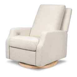 Crewe Electronic Recliner and Swivel Glider in Ivory Boucle with Light Wood Base