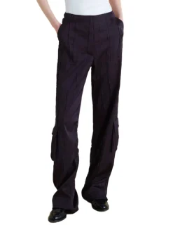 Crinkled Satin Cargo Trouser in Navy