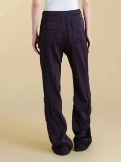 Crinkled Satin Cargo Trouser in Navy