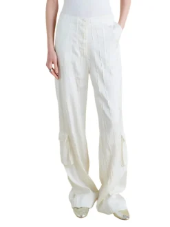Crinkled Satin Cargo Trouser in Ivory