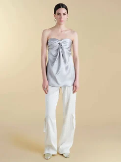 Crinkled Satin Cargo Trouser in Ivory