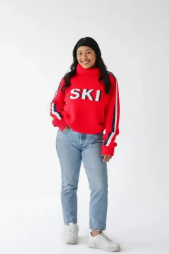 Cropped Ski Turtleneck Sweater in Red