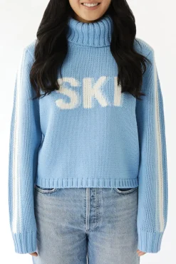 Cropped Ski Turtleneck Sweater in Light Blue
