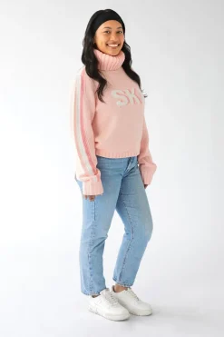 Cropped Ski Turtleneck Sweater in Light Pink