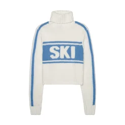 Cropped Vintage Ski Turtleneck Sweater in Ivory Blue