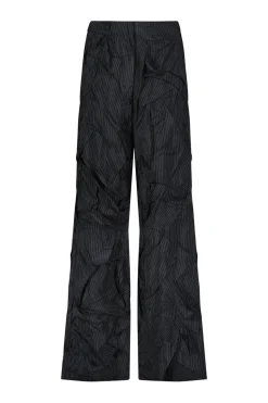 Crushed Pinstripe Parachute Trouser in Navy
