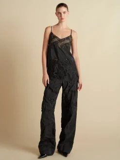 Crushed Pinstripe Parachute Trouser in Navy