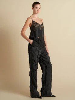 Crushed Pinstripe Parachute Trouser in Navy