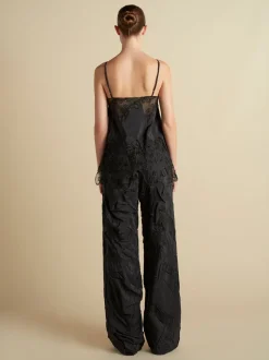 Crushed Pinstripe Parachute Trouser in Navy