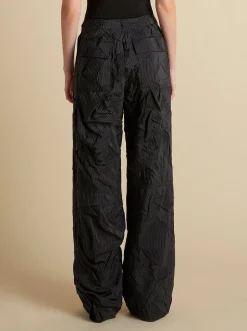 Crushed Pinstripe Parachute Trouser in Navy