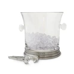 Crystal Ice Bucket with Handles and Tongs Set, Set of 2
