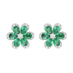 Daisy Emerald and Diamond Studs