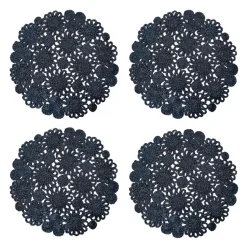 Daisy Jute 15" Round Placemat in Navy, Set of 4
