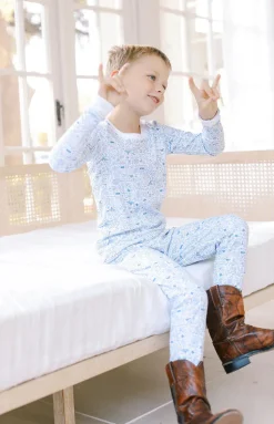 Dallas Fort Worth Two Piece Kids Pajamas in Stars at Night Blue