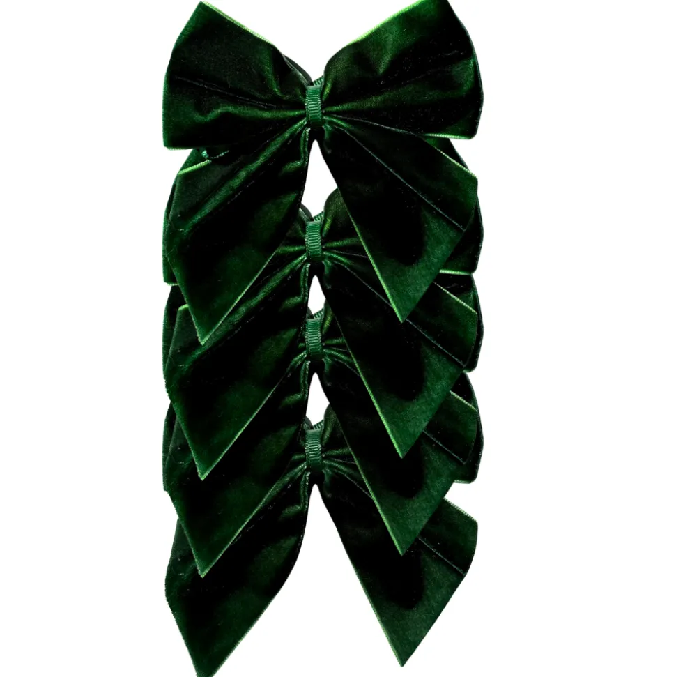 Dark Green Bow Velvet Napkin Ties, Set of 4