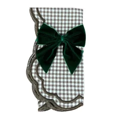Dark Green Bow Velvet Napkin Ties, Set of 4