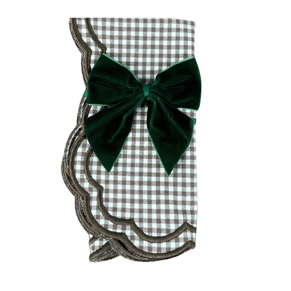 Dark Green Bow Velvet Napkin Ties, Set of 4