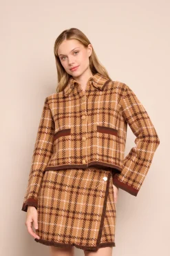 Delilah Cardigan in Camel Check