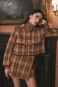 Delilah Cardigan in Camel Check