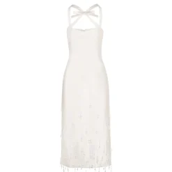 Delphine Dress in Ivory Silk Wool with Crystal Drops