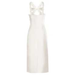 Delphine Dress in Ivory Silk Wool with Floral Appliqué