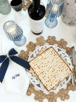 Denim Napkin Bow in Denim with White Scalloped Edge