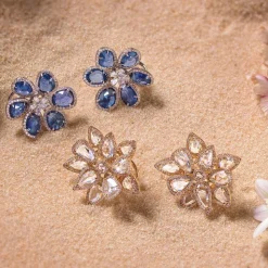 Desert Blooms Mariposa Blue Sapphire Stud Earrings