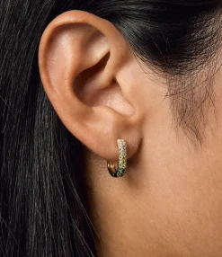 Diamond & Green Sapphire Oval Hoop Earrings