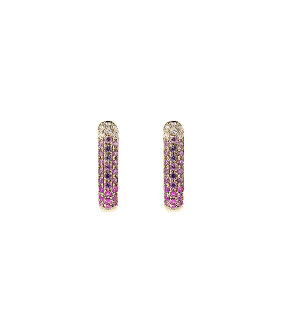 Diamond & Pink Sapphire Oval Hoop Earrings
